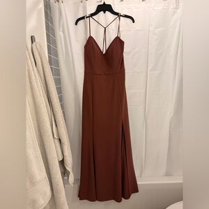 Elegant Brown Spaghetti Strap Dress